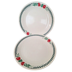 Set 2 Corelle FARM FRESH Dinner Plates Green Plaid Apples Jelly Jam Country